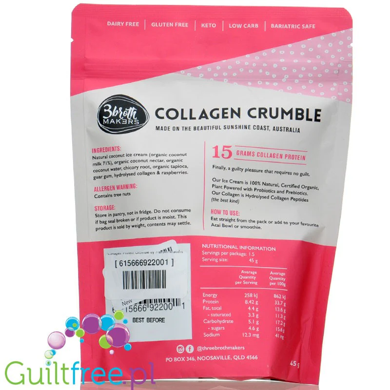 3 Broth Makers Coco Raspberry Collagen Crumble - keto lody liofilizowane !), kokosowe chmurki kolagenowe 62kcal w paczce! - Image 2