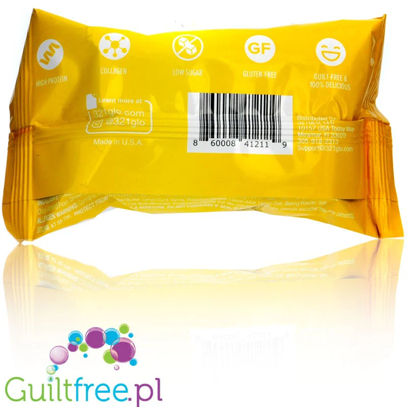 321Glo Collagen+ Brownie, Lemon Zest Brownie - miękkie ciacho proteinowe 16g białka 210kcal, Cytryna & Biała Czekolada - Image 2