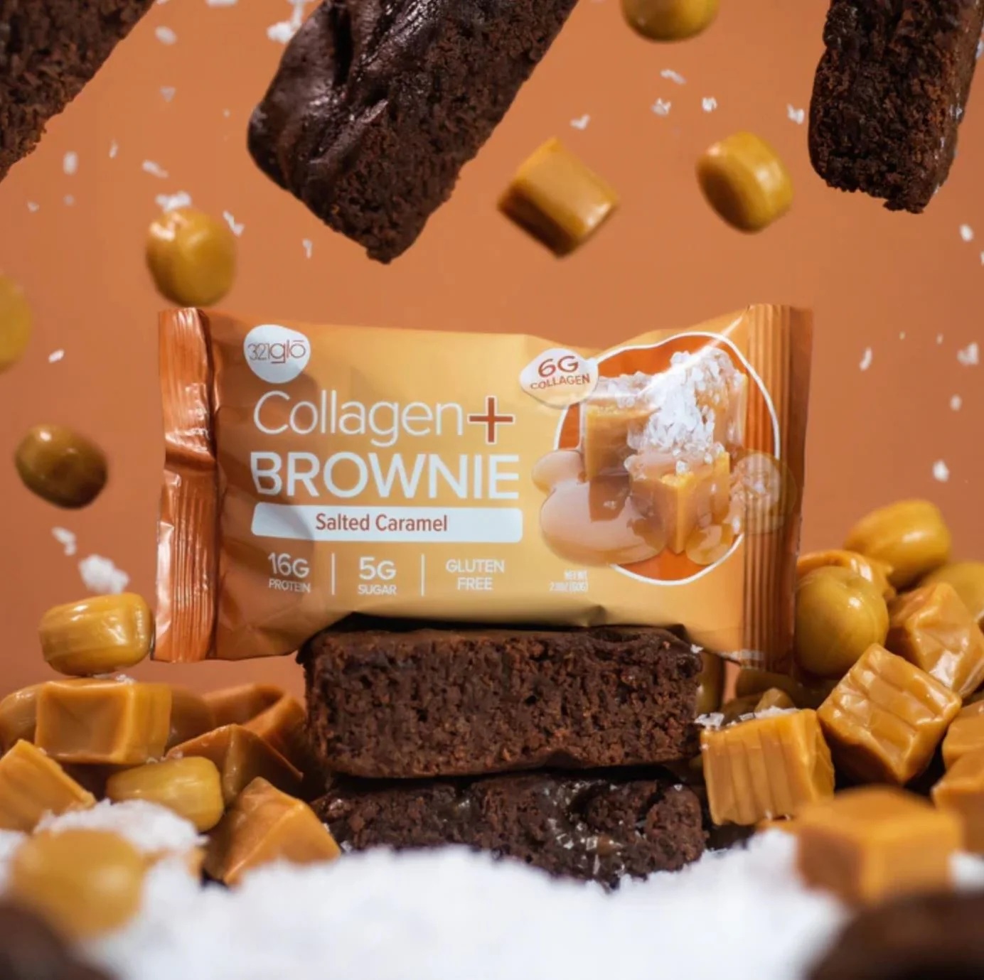 321Glo Collagen+ Brownie, Salted Caramel Brownie - kolagenowe ciacho proteinowe 220kcal & 16g białka - Image 3