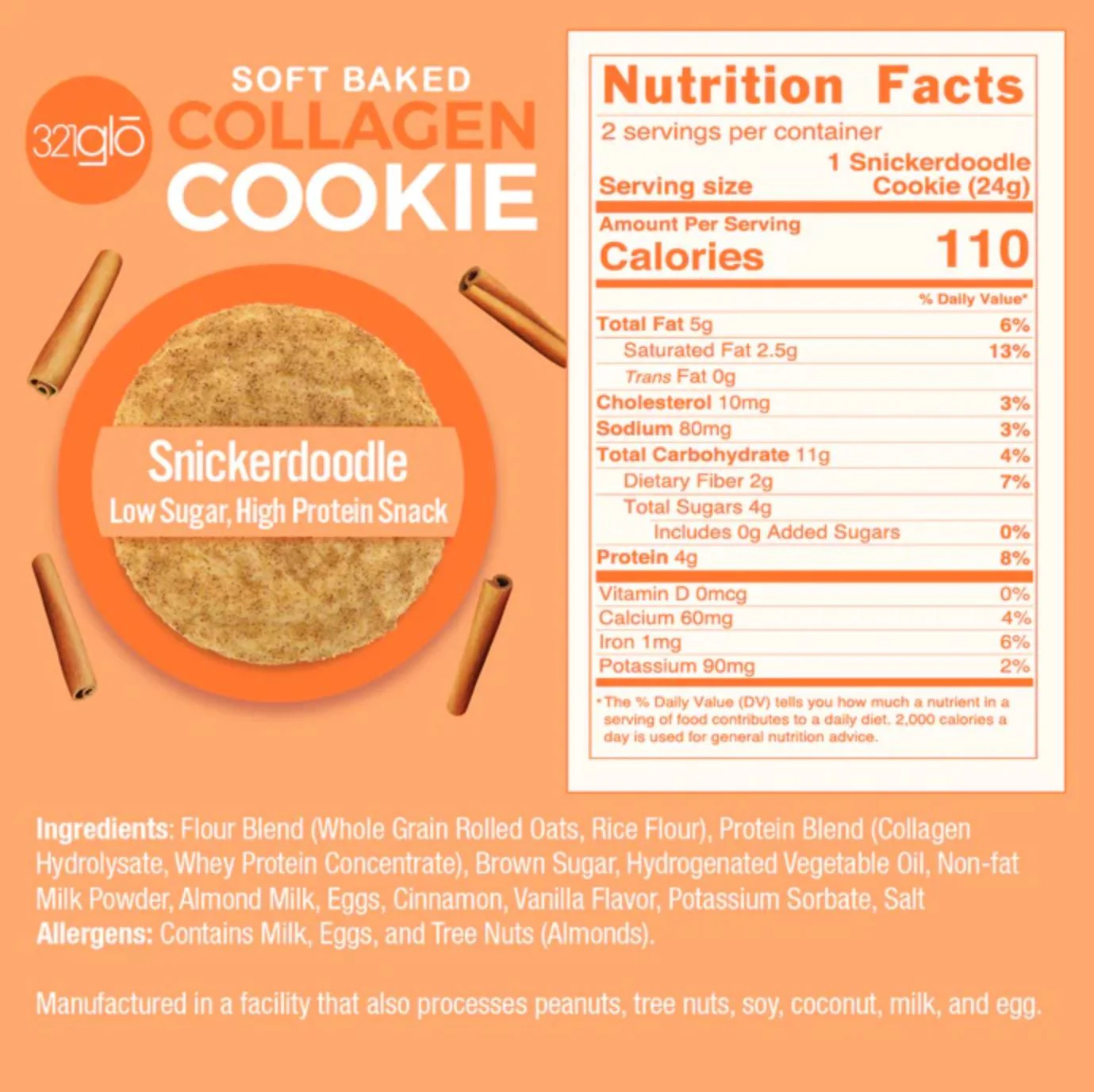 321Glo Soft Baked Collagen Cookie, Snickerdoodle - cynamonowe ciastko kolagenowe 110kcal - Image 4