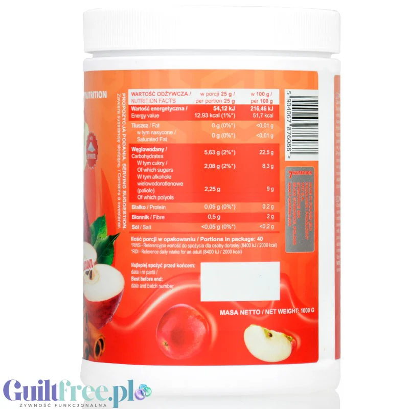 7Nutrition Apple & Cinnamon Jam - dżem frużelina jabłkowa z cynamonem bez dodatku cukru tylko 53kcal - Image 2