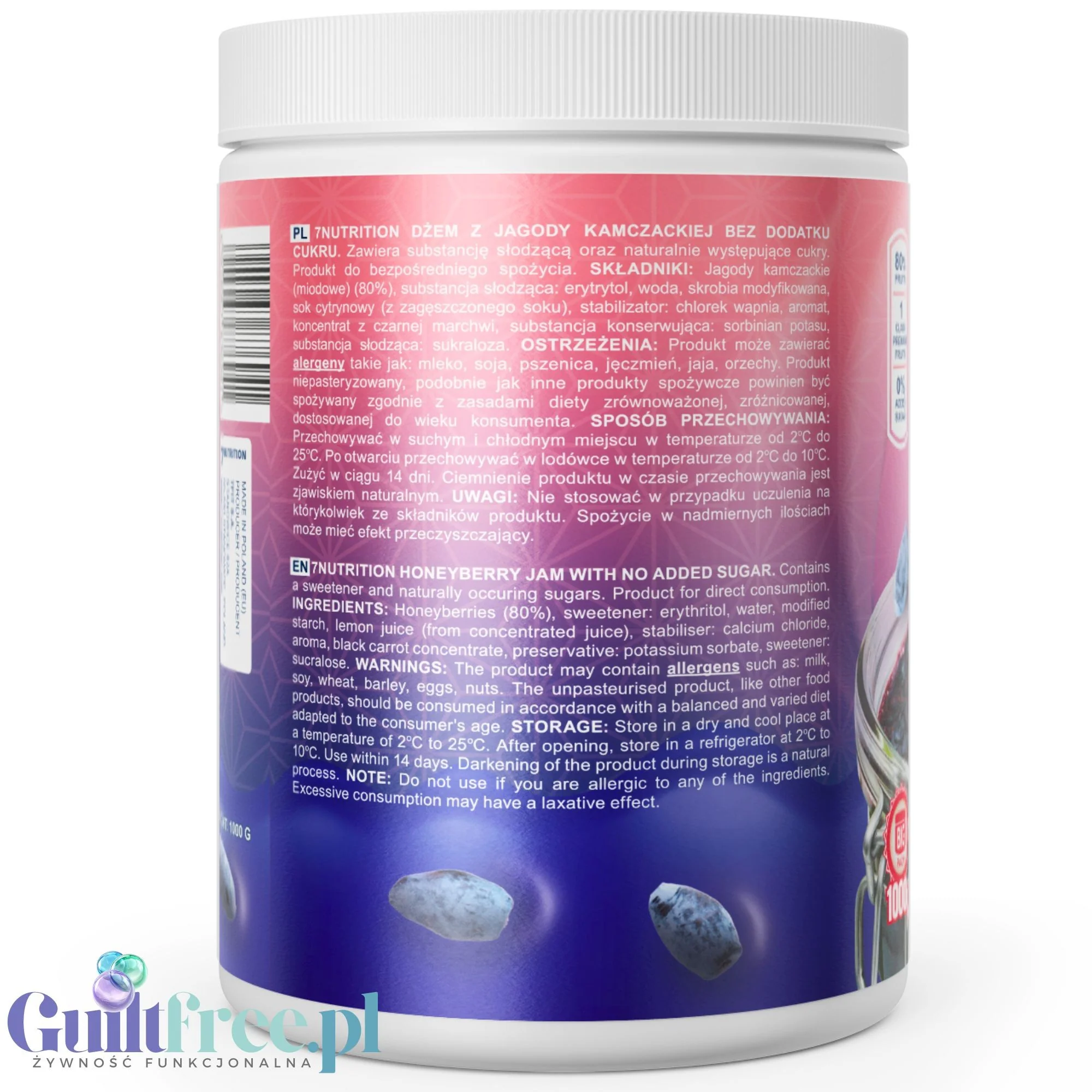 7Nutrition Honeyberry Jam - dżem frużelina z jagody kamczackiej bez dodatku cukru - Image 2