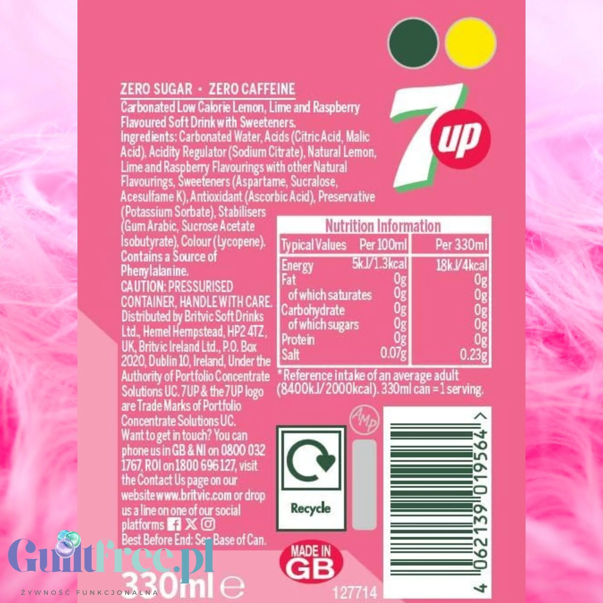7up Pink Lemonade Zero Sugar 330ml - różowa lemoniada bez cukru - Image 4