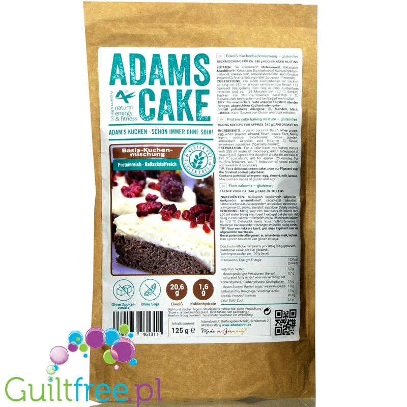 Adam's Cake Basic - kakaowe proteinowe ciasto Adama bez glutenu, mix do wypieku