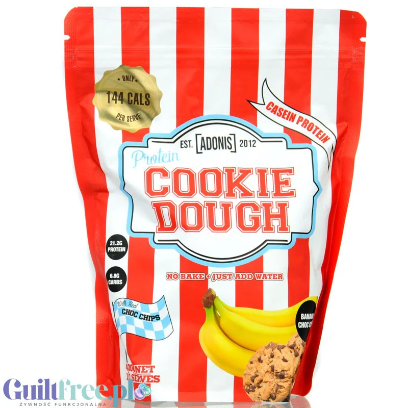 Adonis Cookie Dough Casein Protein, Banana Choc Chip - proteinowa masa ciasteczkowa, 21g białka & 144kcal