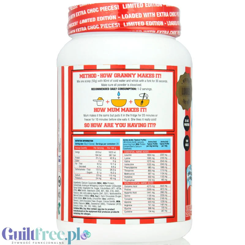 Adonis Cookie Dough Casein Protein, Choc Chip Cookie 1kg - kazeinowa masa ciasteczkowa, edycja limitowana z extra czekoladą - Image 3