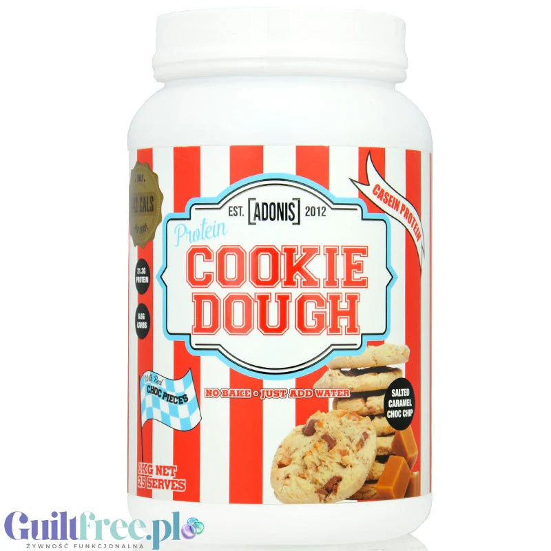 Adonis Cookie Dough Casein Protein, Salted Caramel Choc Chip 1kg - proteinowa masa ciasteczkowa z czekoladą