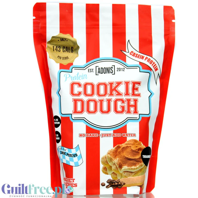 Adonis Cookie Dough Casein Protein, Tiramisu - proteinowa masa ciasteczkowa, 21g białka & 143kcal