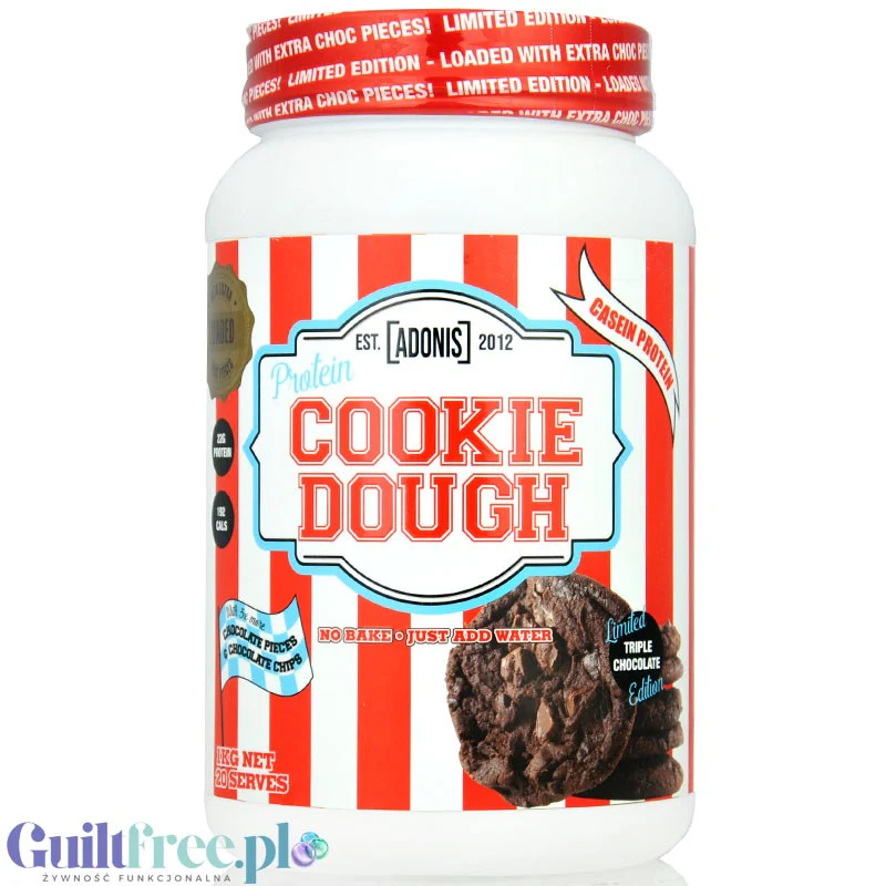 Adonis Cookie Dough Casein Protein, Triple Chocolate 1kg - proteinowa masa ciasteczkowa z czekoladą