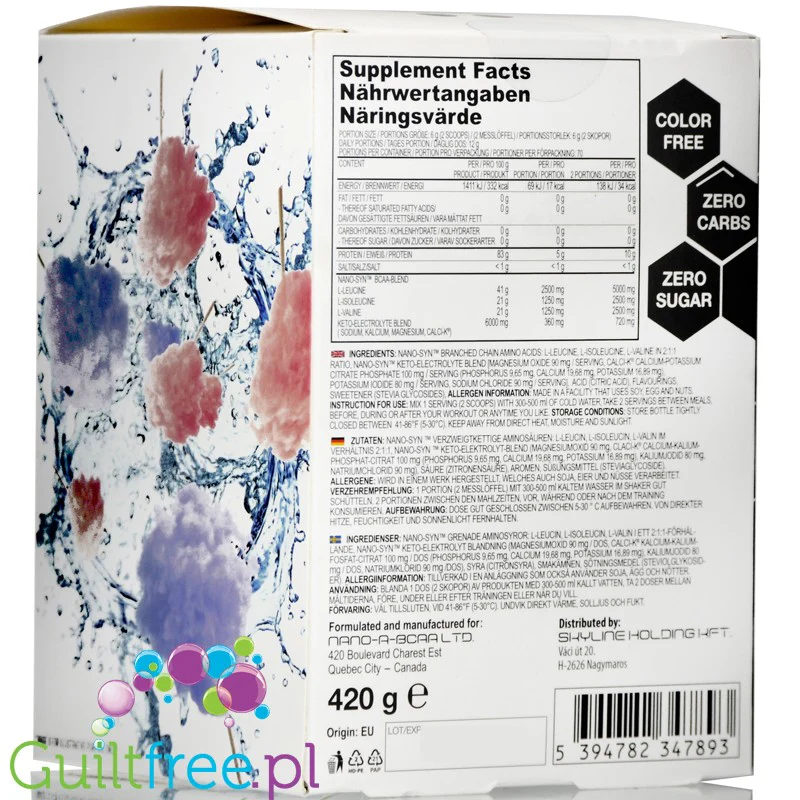 Ä Nano Supps BCAA Cotton Candy Cloud - wegańskie aminokwasy z elektrolitami 100% naturalny skład ze stewią, smak wata cukrowa - Image 4