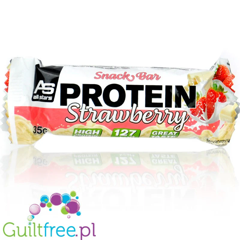All Stars Snack Bar Protein Strawberry 127kcal - chrupiący baton proteinowy 9,8g białka, Biała Czekolada & Truskawki
