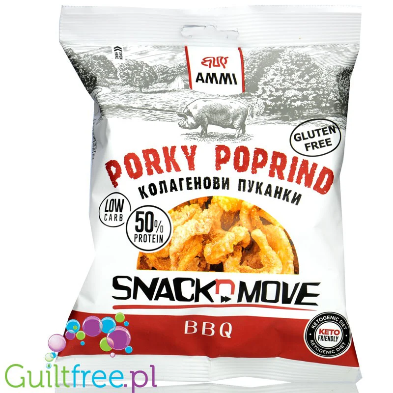 AMMI Porky Poprind BBQ 30g  - bezglutenowe keto prażynki wieprzowe bez węglowodanów