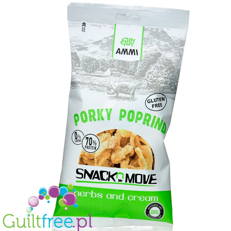 AMMI Porky Poprind Herbs and Cream 40g - keto prażynki wieprzowe bez węglowodanów 70% białka