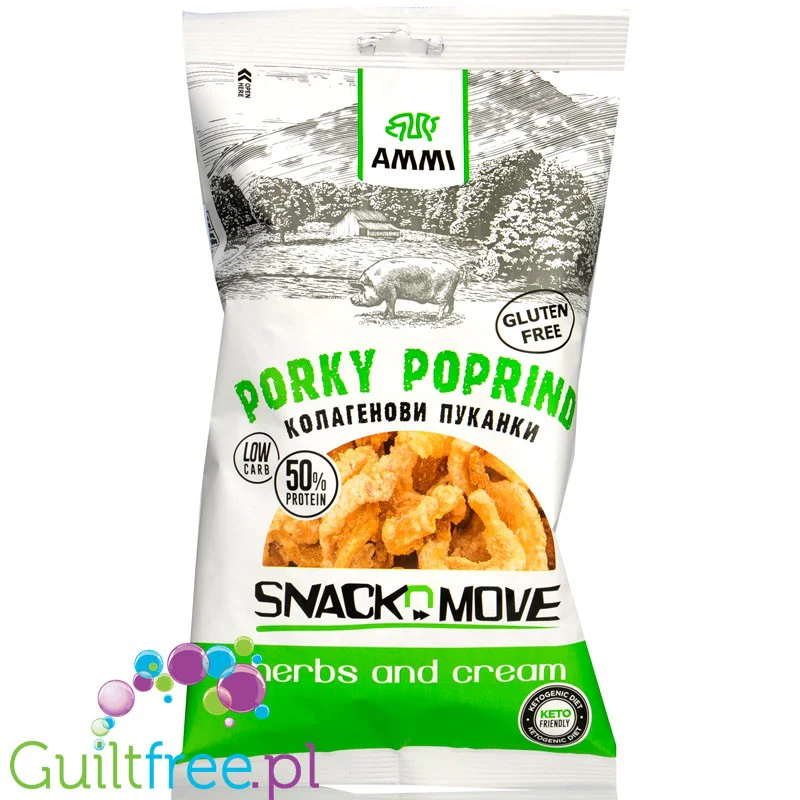 AMMI Porky Poprind Herbs and Cream 40g - keto prażynki wieprzowe bez węglowodanów 70% białka - Image 2