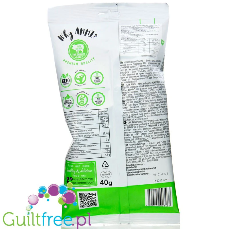 AMMI Porky Poprind Herbs and Cream 40g - keto prażynki wieprzowe bez węglowodanów 70% białka - Image 3