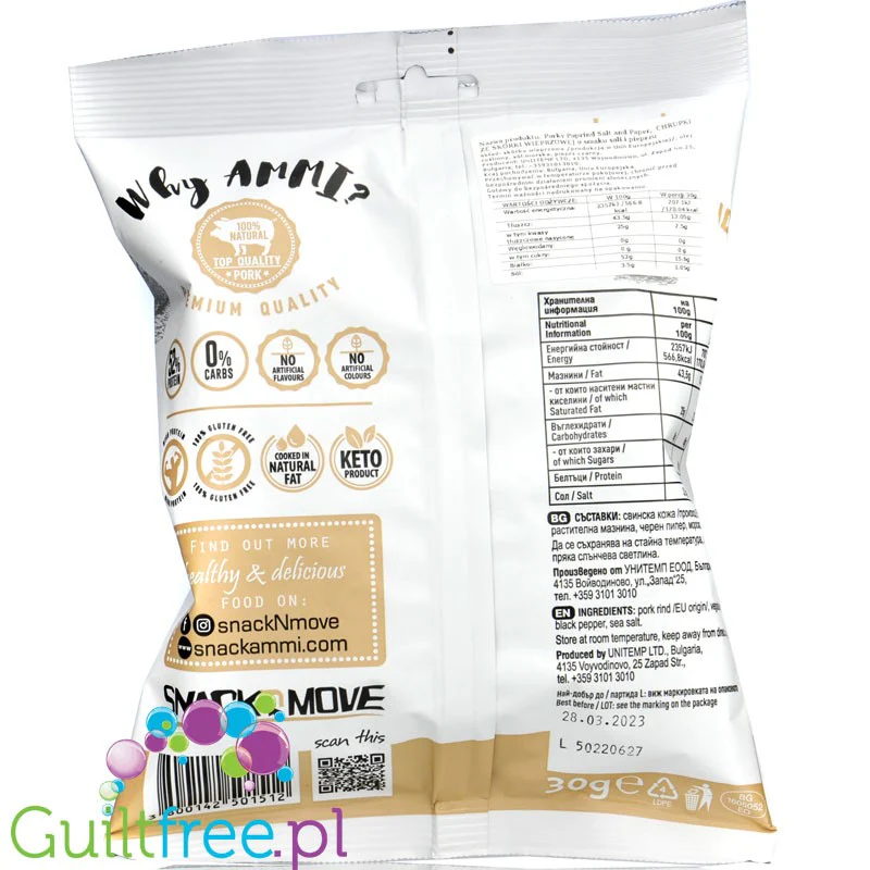 AMMI Porky Poprind Salt & Pepper 30g - keto prażynki wieprzowe bez węglowodanów - Image 2