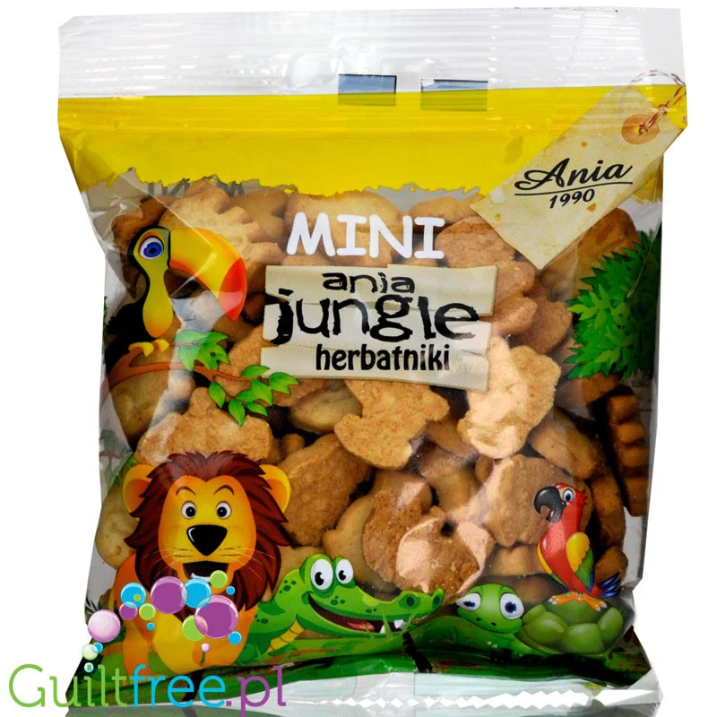 Ania Jungle mini herbatniki w kształcie zwierzątek, bez dodatku cukru, 100g