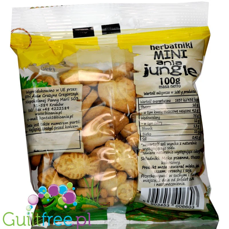 Ania Jungle mini herbatniki w kształcie zwierzątek, bez dodatku cukru, 100g - Image 2