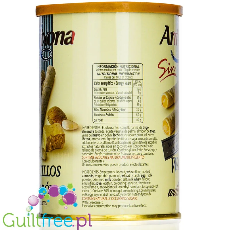 Antiu Xixona Wafer Sticks with Turon - rurki waflowe z nadzieniem nugatowym bez cukru 200g - Image 3