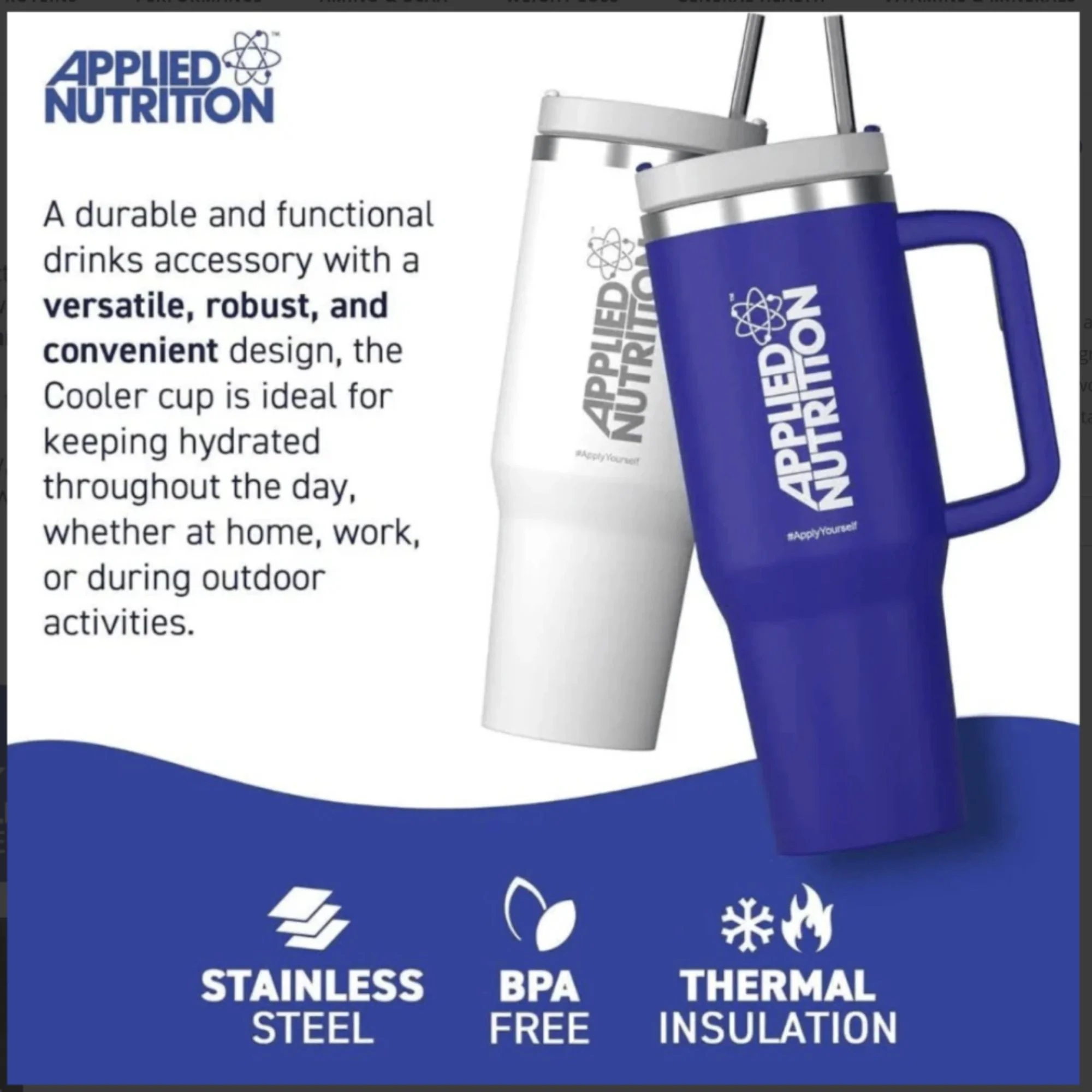 Applied Nutrition Cooler Cup 1200ml White - kubek termiczny ze stali nierdzewnej Stanley - Image 2
