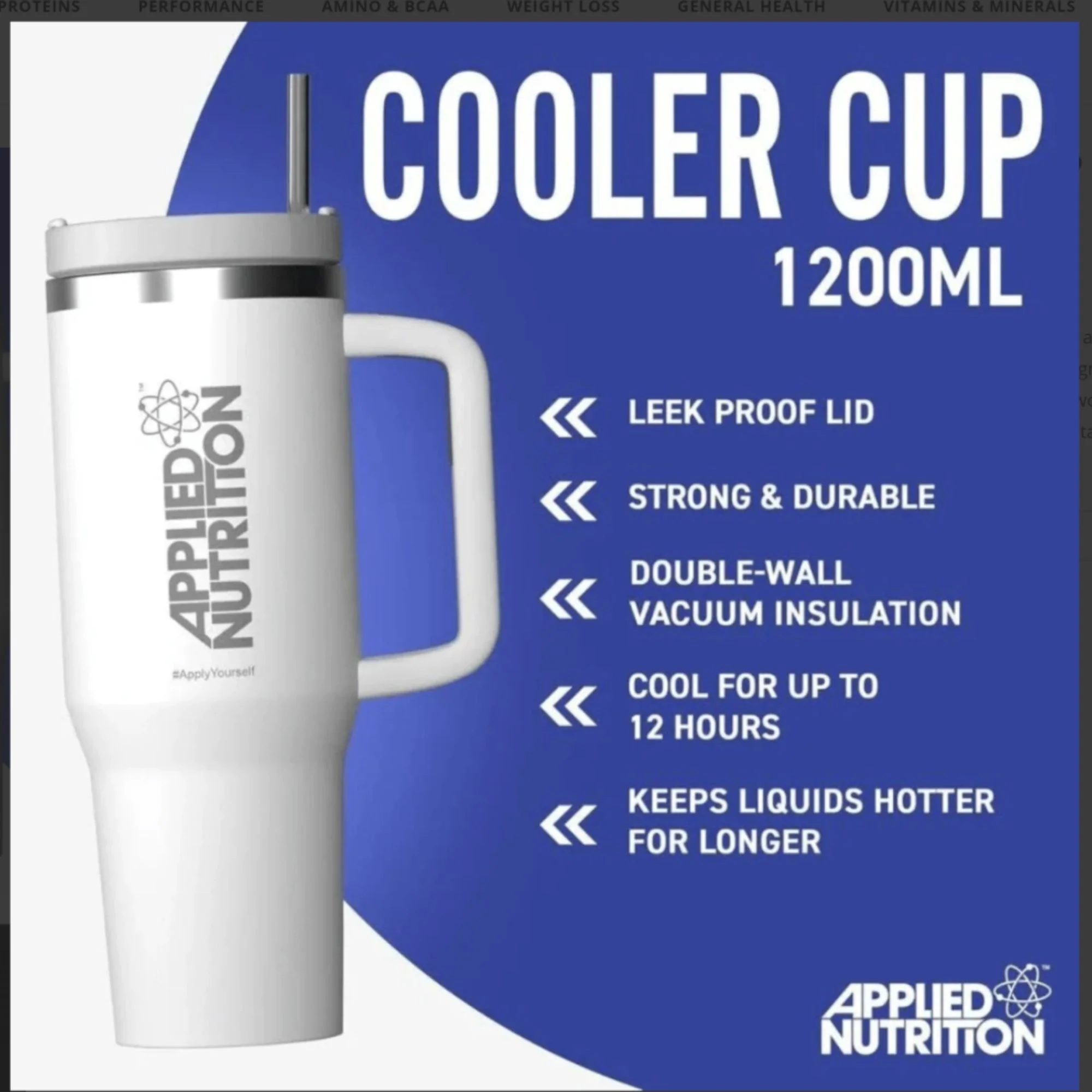 Applied Nutrition Cooler Cup 1200ml White - kubek termiczny ze stali nierdzewnej Stanley - Image 4