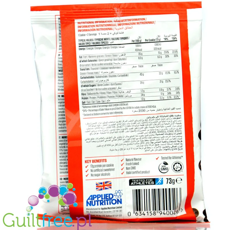 Applied Nutrition Critical Cookie Chocolate Chip - wielgachne ciacho 17g białka bez słodzików z kawałkami czekolady - Image 3