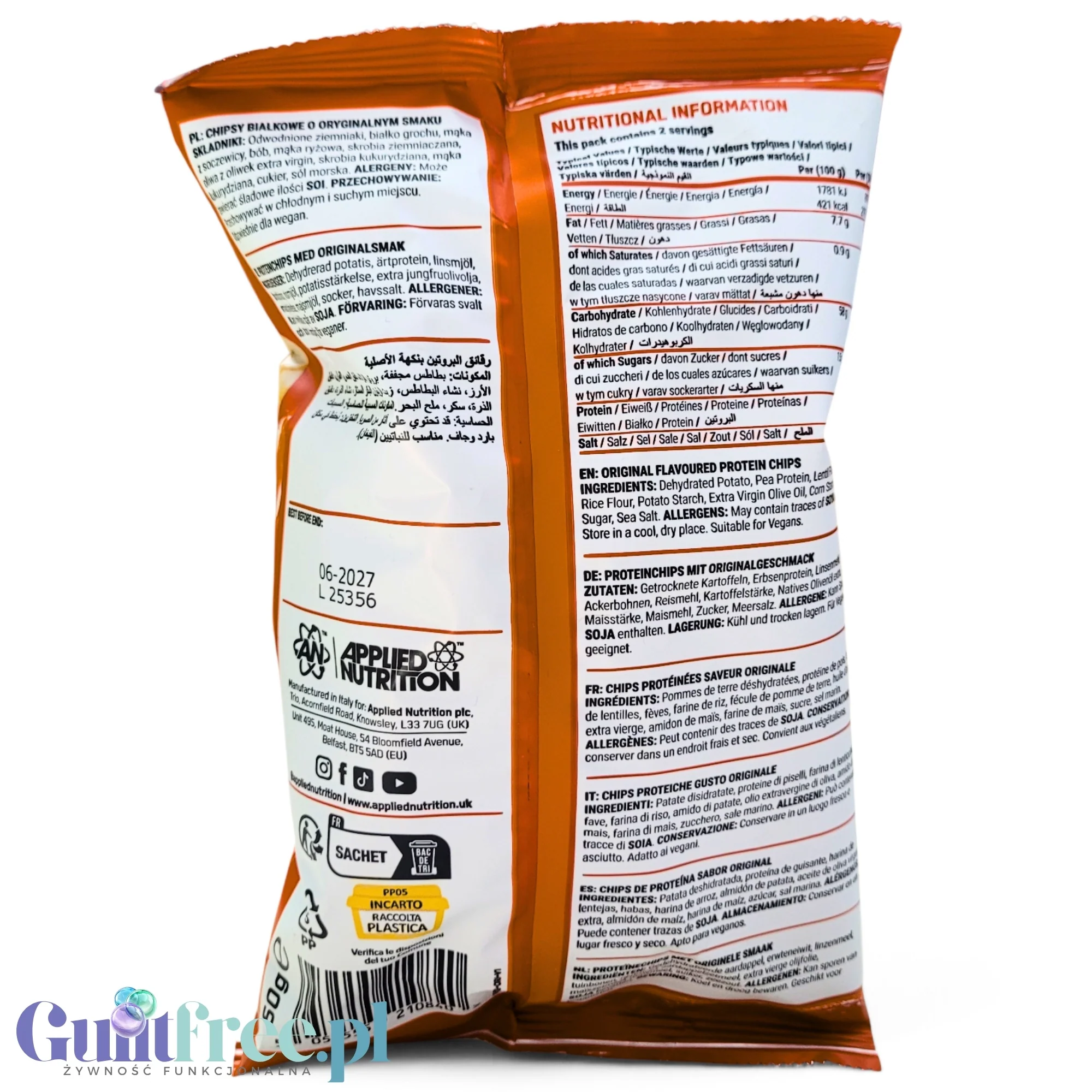 Applied Nutrition Protein Chips Paprika - wegańskie paprykowe chipsy proteinowe bez soi i glutenu 30% białka - Image 2