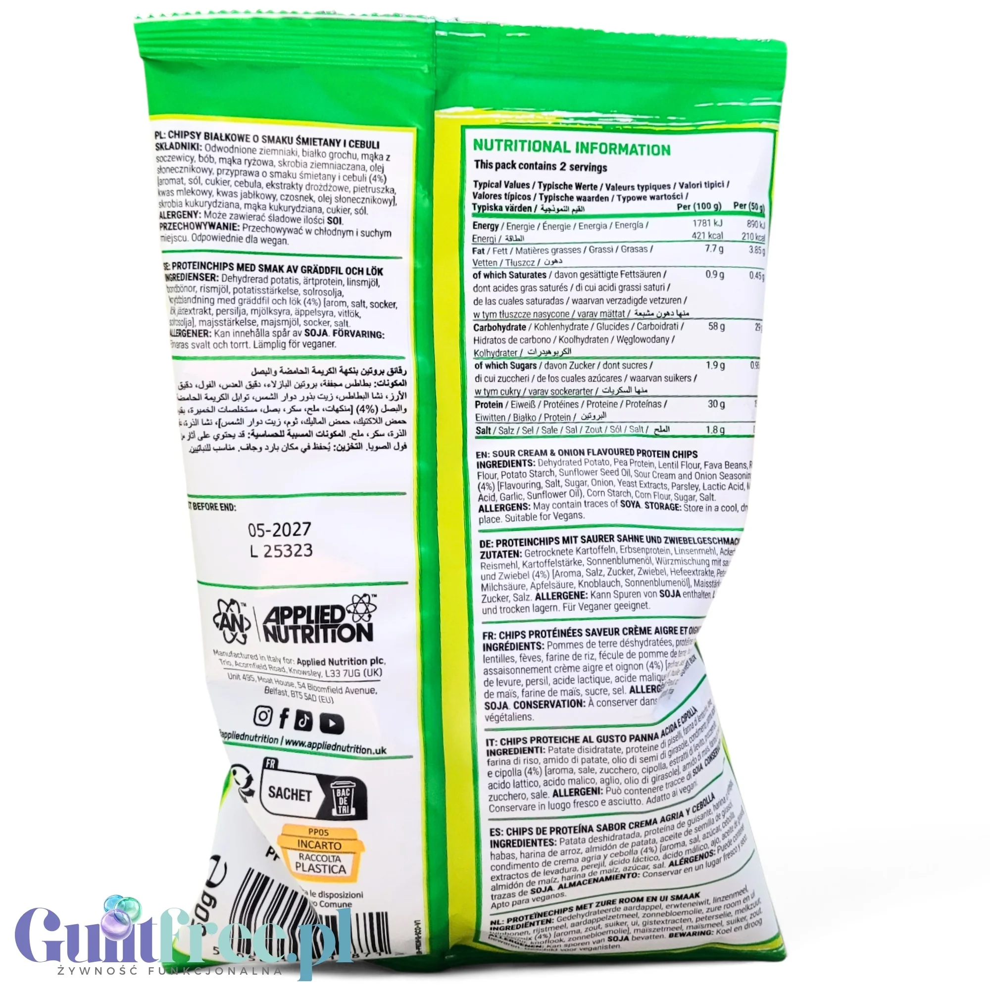 Applied Nutrition Protein Chips Sour Cream & Onion - wegańskie chipsy proteinowe bez soi i glutenu 30% białka - Image 2