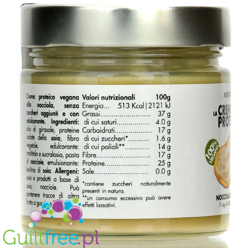 Asfoods Cremosa Proteica Nocciola Bianca - wegański proteinowy krem z białego orzecha laskowego bez dodatku cukru - Image 2