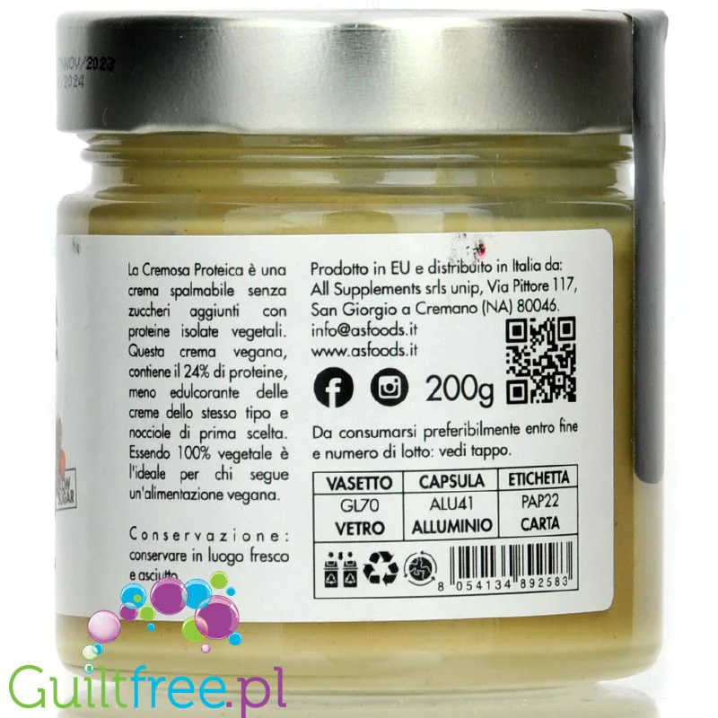 Asfoods Cremosa Proteica Nocciola Bianca - wegański proteinowy krem z białego orzecha laskowego bez dodatku cukru - Image 3