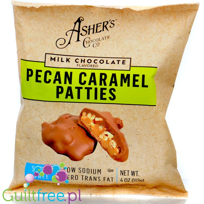 Asher's Chocolate Pecan Caramel Patties - czekoladki bez cukru nadziewane karmelem, pekanami i nerkowcami