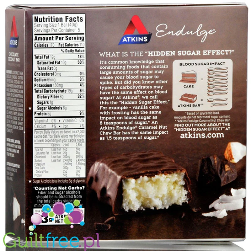 Atkins Endulge Chocolate Coconut PUDEŁKO - baton kokosowy w czekoladzie, niskie IG, 3g węglowodanów - Image 2
