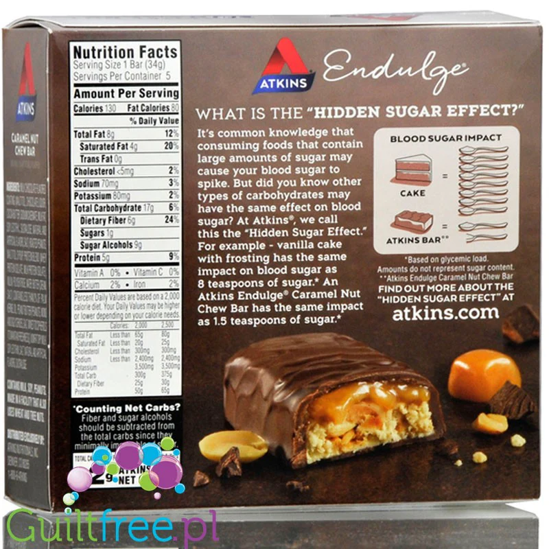 Atkins Endulge Caramel Nut Chew PUDEŁKO - baton orzechowo-karmelowy w czekoladzie, niskie IG, 2g węglowodanów - Image 4