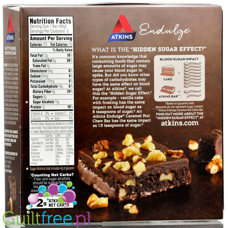 Atkins Endulge Nutty Fudge Brownie PUDEŁKO - brownie krówkowo-orzechowe, niskie IG, 2g węglowodanów - Image 2