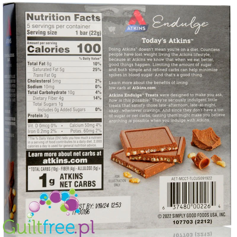Atkins Endulge Dessert Crunchalicious Bar PUDEŁKO x 5 BATONÓW - czekoladowe batoniki po 100kcal, - Image 3
