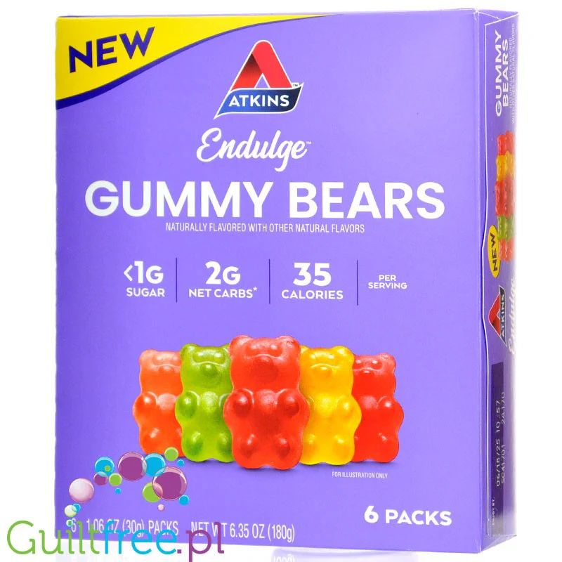 Atkins Endulge Gummy Bears PUDEŁKO x 6 saszetek - owocowe keto żelki misie bez cukru