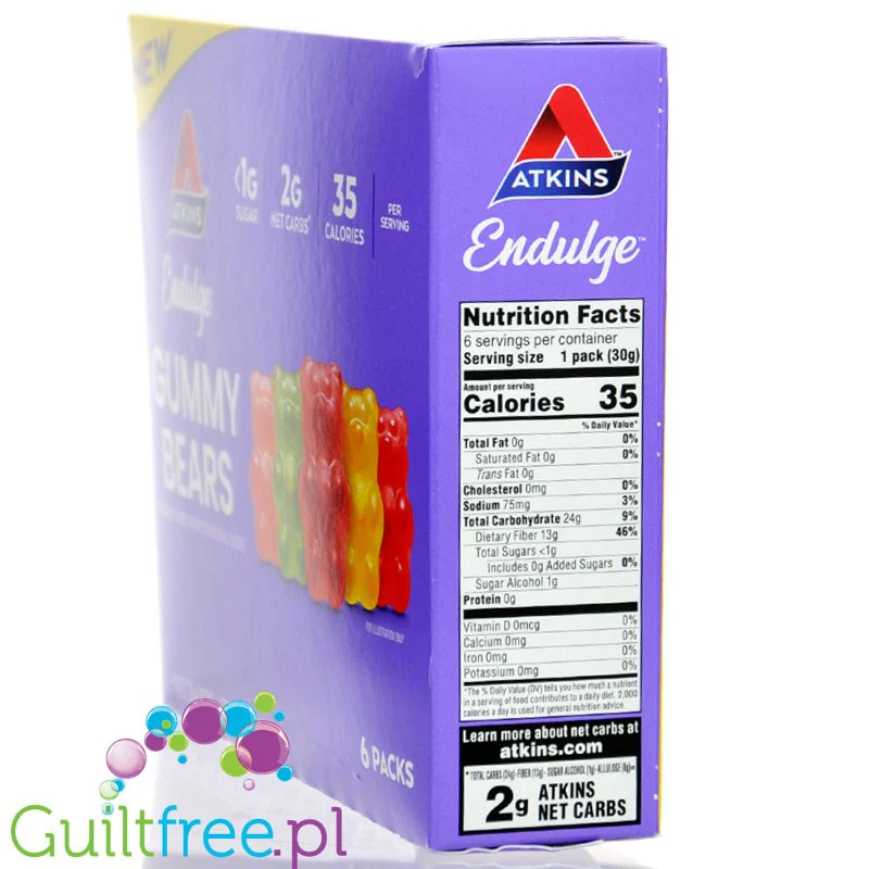 Atkins Endulge Gummy Bears PUDEŁKO x 6 saszetek - owocowe keto żelki misie bez cukru - Image 2