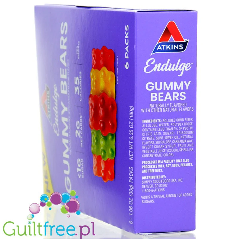 Atkins Endulge Gummy Bears PUDEŁKO x 6 saszetek - owocowe keto żelki misie bez cukru - Image 3
