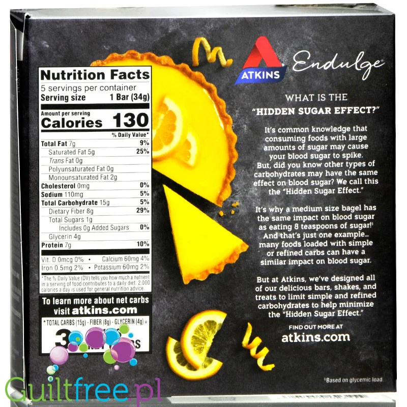 Atkins Endulge Lemon Tart, batoniki cytrynowe, PUDEŁKO - Image 2