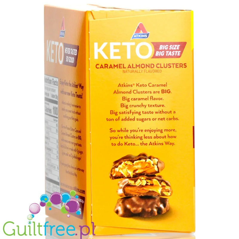 Atkins KETO Caramel Almond Clusters box 8pak- keto czekoladki bez cukru z karmelem i migdałami - Image 2