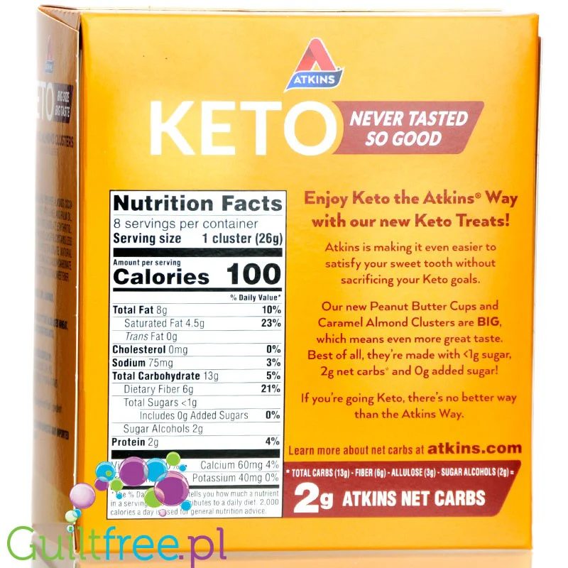 Atkins KETO Caramel Almond Clusters box 8pak- keto czekoladki bez cukru z karmelem i migdałami - Image 4