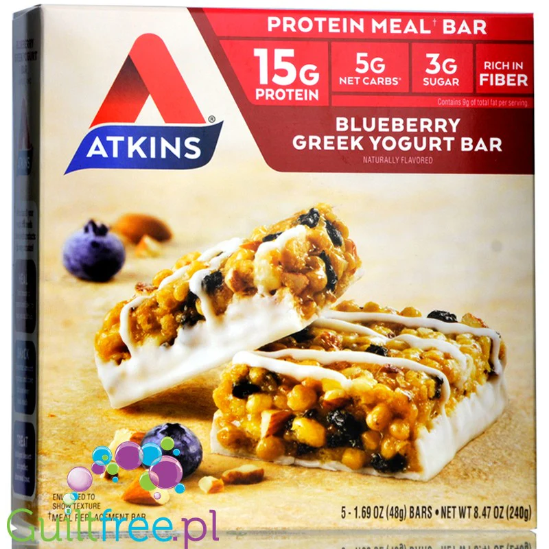 Atkins Meal Blueberry Greek Yogurt baton niskocukrowy bez maltitolu 16g białka, smak Borówki & Jogurt - Image 3