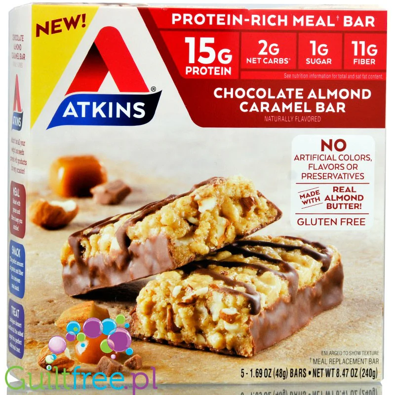 Atkins Meal Chocolate Almond Caramel baton białkowy bez maltitolu (Czekolada, Karmel, Migdały) - Image 3
