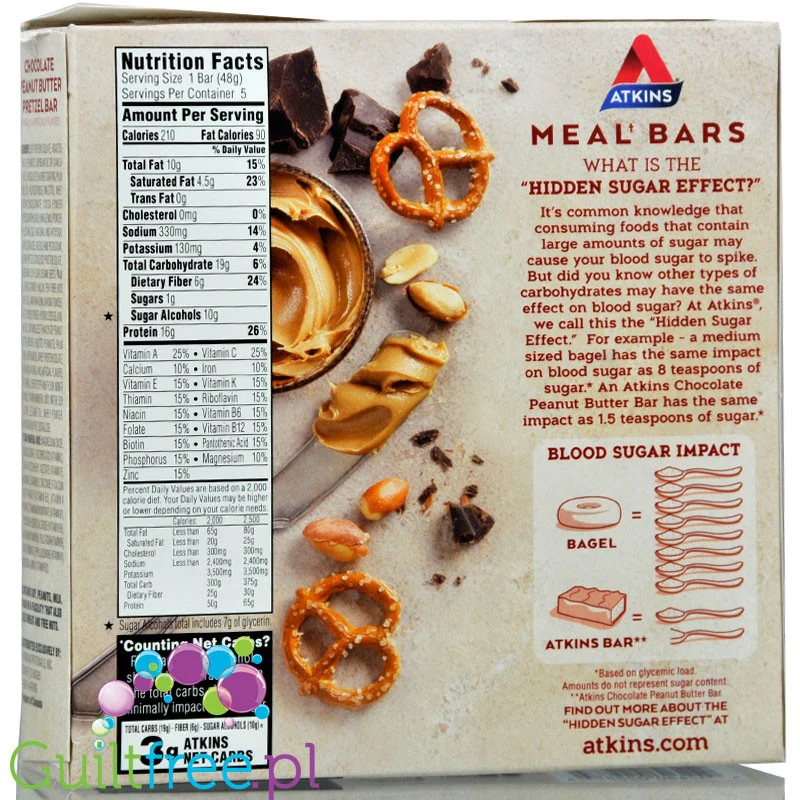 Atkins Meal Chocolate Peanut Butter Pretzel baton proteinowy 16g białka (Czekolada, Masło Orzechowe & Precelki) - Image 2