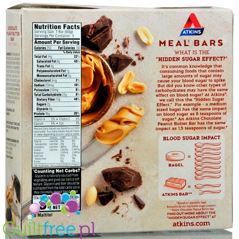 Atkins Meal Chocolate Peanut - Czekolada & Masło Orzechowe, baton 17g białka, 9g błonnika - Image 3