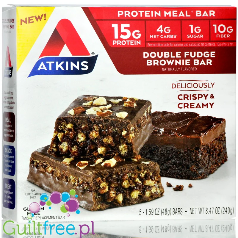 Atkins Meal Double Fudge Brownie  - niskocukrowy baton 1g cukru, pudełko x 5 batonów