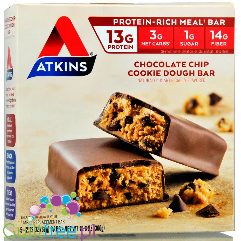Atkins Meal Chocolate Chip Cookie Dough Kruche Ciastka & Czekolada, baton 13g białka, 14g błonnika - Image 3