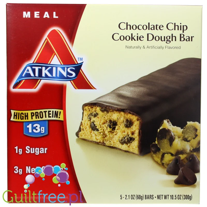 Atkins Meal Chocolate Chip Cookie Dough PUDEŁKO x 5 batonów - Image 2