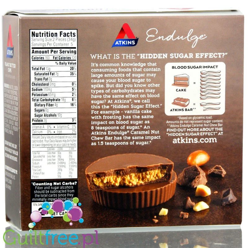 Atkins Endulge Peanut Butter Cups -Miseczki Czekoladowe z Masłem Orzechowym Bez Cukru PUDEŁKO - Image 4