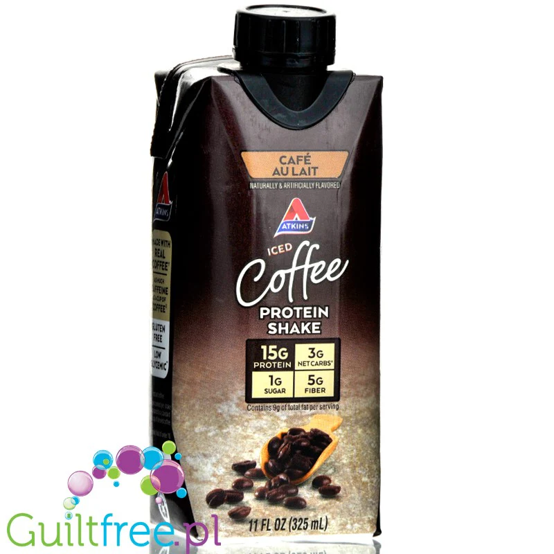 Atkins Iced Coffee RTD Protein Cafe Au Lait - gotowy kawowy koktajl proteinowy z witaminami